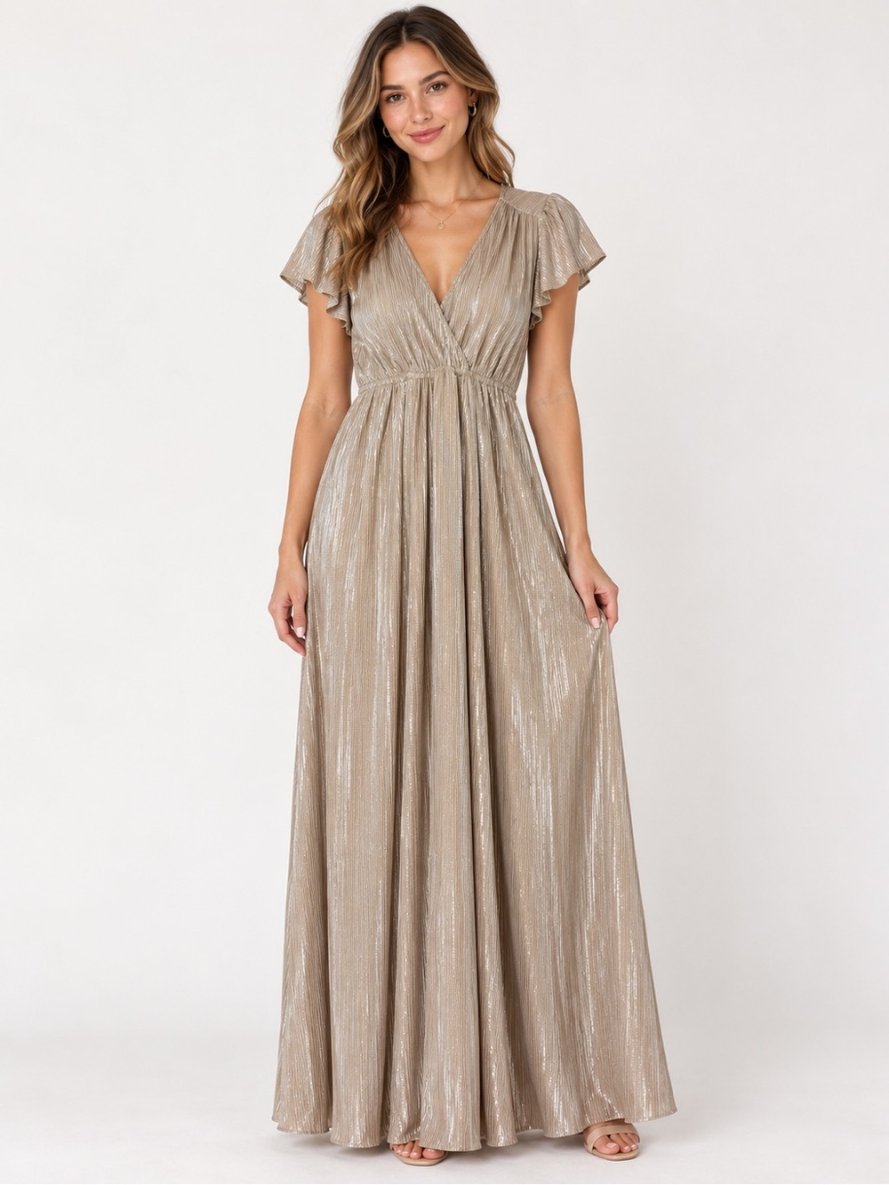 Baltic Born Athena Pleated Maxi Dress XS NWT Champagne Goddess Romantic Formal